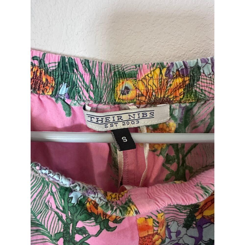 Their Nibs Vintage pajamas size small pink peacock flowers shorts short sleeve - Picture 6 of 9